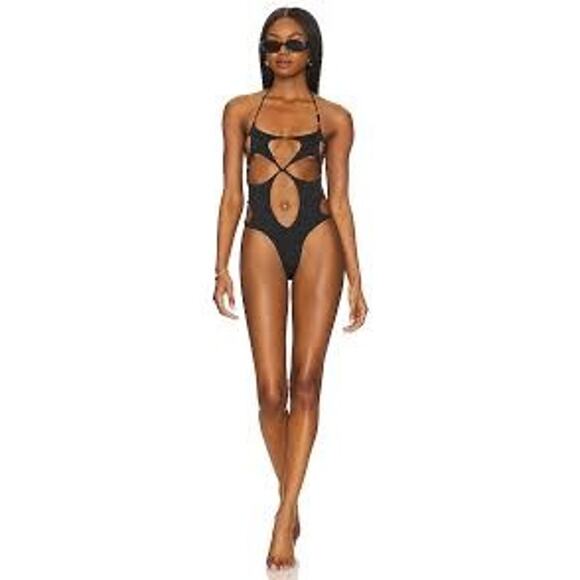 Monica Hansen Beachwear‎ NWT Starlight Cut Out One Piece Swimsuit Olive Green Sm - Picture 1 of 3